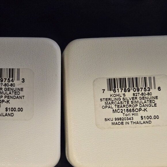 NWT Genuine Marcasite/Sterling Silver/simulated Blue Opal Necklace / Earring Set - Picture 5 of 5